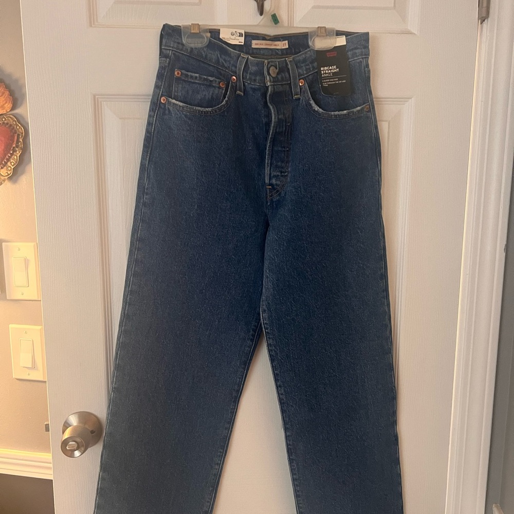 Levi's Dark Blue Ribcage Straight ankle Jeans